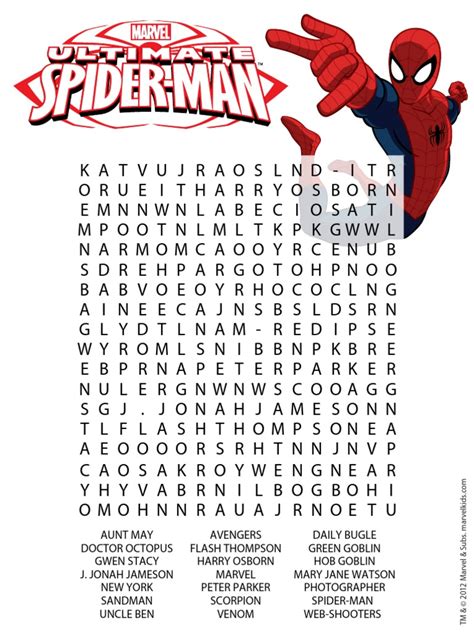 Spiderman Word Search Pdf Spider Man Marvel Comics Characters
