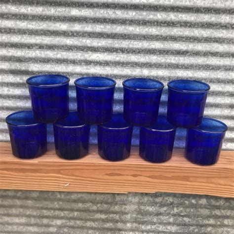 Vintage French Cobalt Blue 10 Panel Short Tumbler Glasses Set Of 9 Chairish