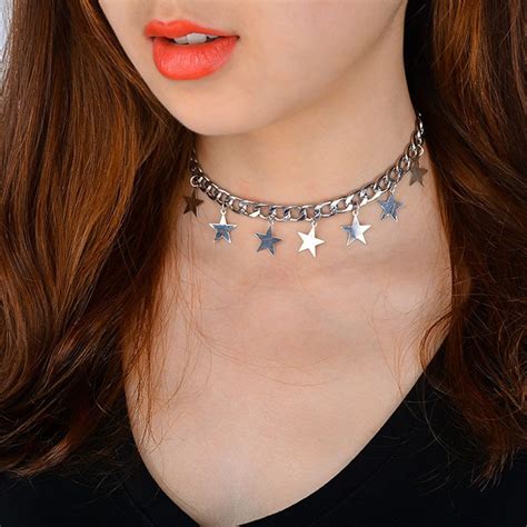 2017 Simple Stylish Chains Star Pendant Choker Necklace For Women Punk