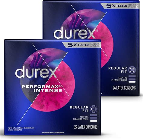 Durex Condom Performax Intense Natural Latex Condoms 48 Count Ultra Fine Ribbed Dotted With