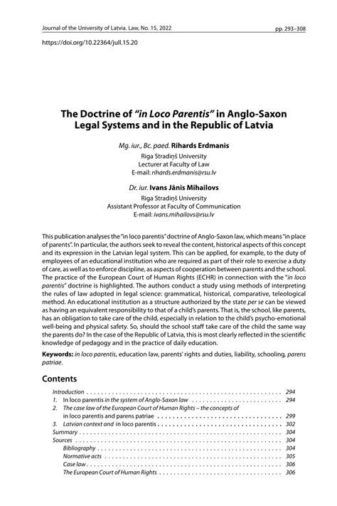 Pdf The Doctrine Of In Loco Parentis In Anglo Saxon Legal Systems