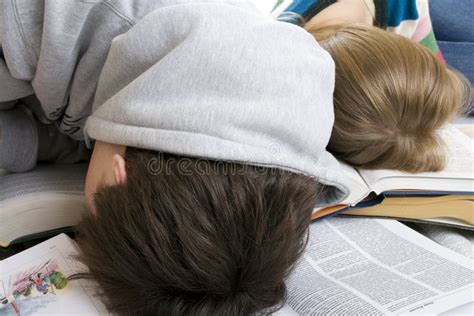 Two Tired Students Sleep On Books Stock Photo Image Of Examine