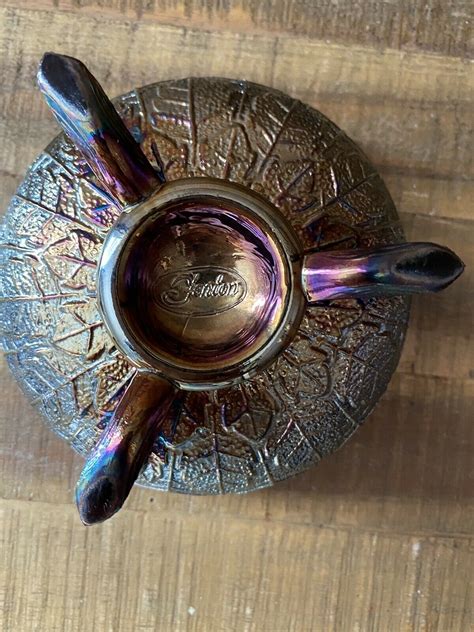 Mavin Fenton Cobalt Blue Carnival Glass 3 Footed Bowl Leaves Dish Vintage Iridescent