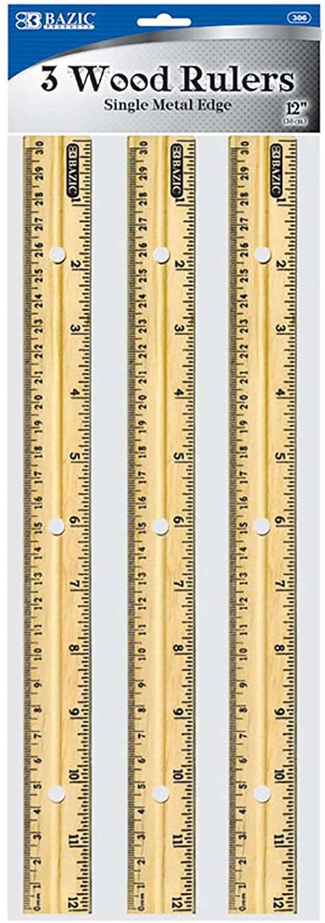 Buy Bazic Wooden Ruler 12 30cm Singel Metal Edge Inches Centimeter