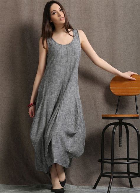 Gray Maxi Dress Linen Sleeveless Long Marl Grey Summer Dress Etsy