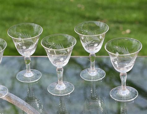 Vintage Etched Wine Cordial Glasses Set Of 6 3 Oz After Dinner Drink Glasses Vintage Port