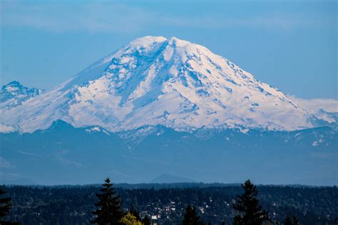 Mount Rainier On A Beautiful Sunny Afternoon Seen From About 70 Miles