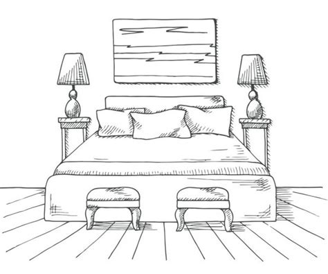 Hand Drawn Sketch Linear Sketch Of An Interior Sketch Line Bedrooms