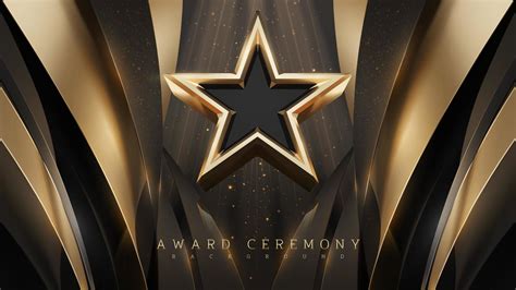 Award Ceremony Background With 3d Gold Star And Ribbon Element And