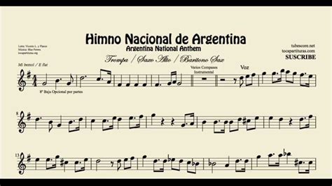 Himno Nacional De Argentina Partitura De Saxo Alto Saxo Barítono Y Trompa O Corno En Mi Bemol