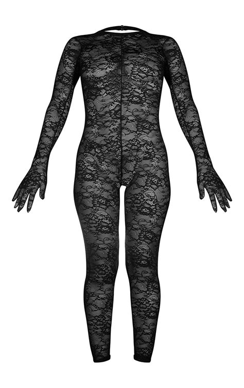 black lace all in one gloves body stocking prettylittlething uae