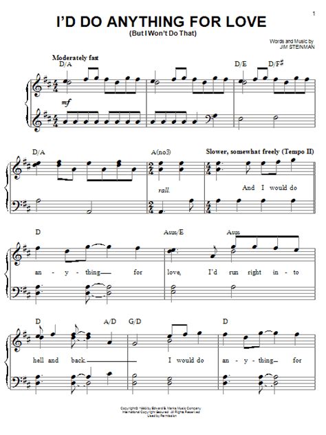 Id Do Anything For Love But I Wont Do That Sheet Music Meat Loaf