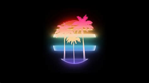 Hd Wallpaper 1980s Palm Trees Neon Minimalism