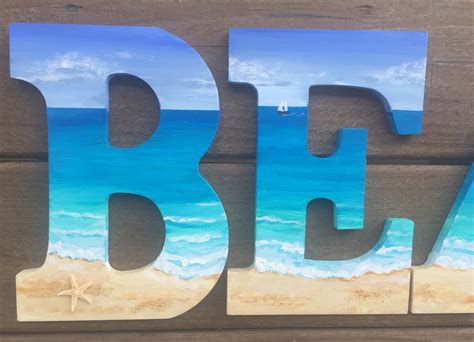 Beach Letter Art Hand Painted Beach Letters Coastal Cottage Etsy