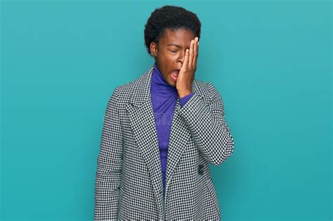 Young African American Girl Wearing Casual Clothes Yawning Tired Covering Half Face Eye And