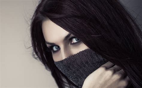 Brunette Girl Face Mask Wallpaper Coolwallpapersme