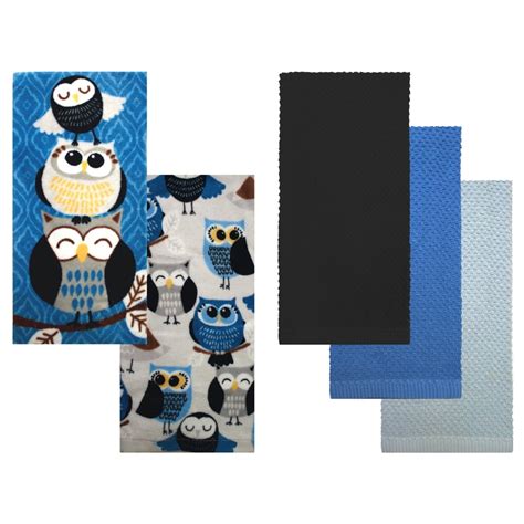 Mainstays 5 Pack Owl Feathered Friends Kitchen Towel Set