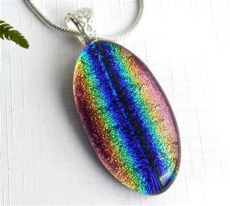 Vibrant Rainbow Glass Pendant Fused Glass Jewelry Dichroic