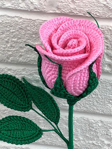 Long Stem Rose Crochet Pattern Crochet Rose Flower Crochet Etsy