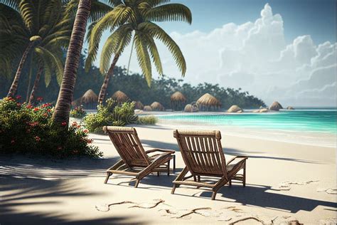 sun loungers on a picturesque tropical beach ai generated stock image image of paradise