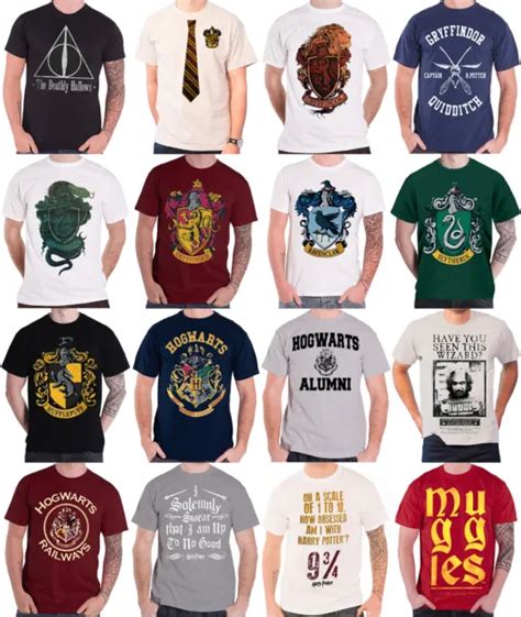 Official Harry Potter T Shirt Hogwarts Gryffindor Hufflepuff Crests New