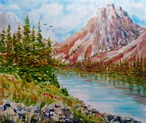 Original Watercolor Rocky Mountain Painting Original Art Etsy
