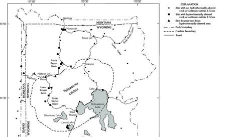 Map Of Yellowstone National Park Showing Sampling Sites For Scat