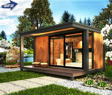 Temporary Small Wooden House Form Container Stock Photo