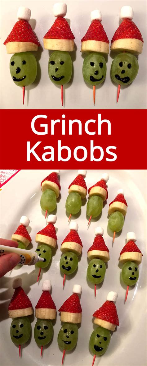 Dress up your favorite appetizers with this festive holiday hack. Grinch Fruit Kabobs Skewers - Healthy Christmas Appetizer ...