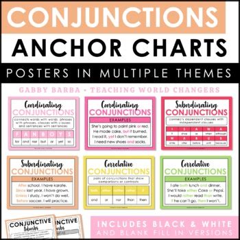 Conjunctions Posters Coordinating And Subordinating Anchor Charts