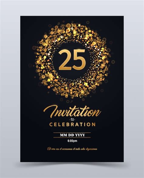 Plantilla De Tarjeta De Invitación De Aniversario De 25 Años Aislado