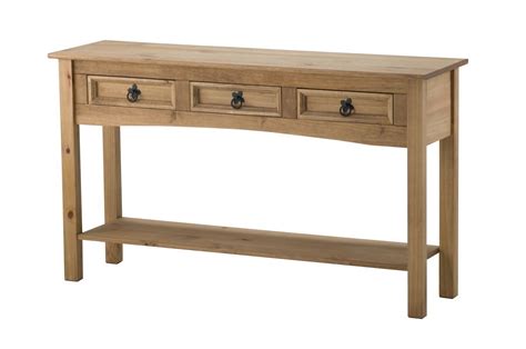 Corona 3 Drawer Console Hall Table Shelf Mexican Pine Solid Wood