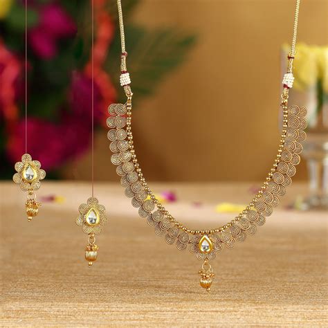 buy sukkhi delightly gold plated jalebi necklace set for women online ₹999 from shopclues