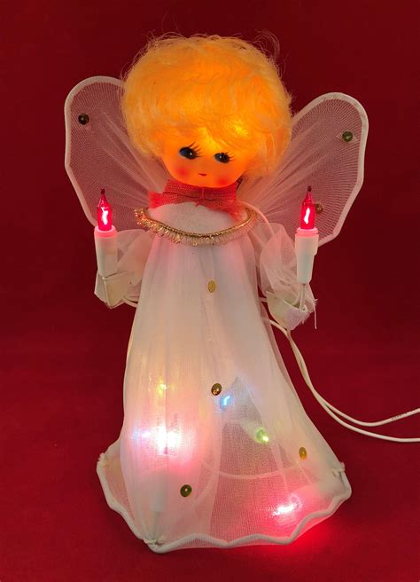 Mid Century Light Up Angel Christmas Tree Topper With Doll Head