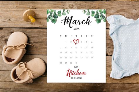 March 2021 Custom Pregnancy Announcement Calendar Social Etsy