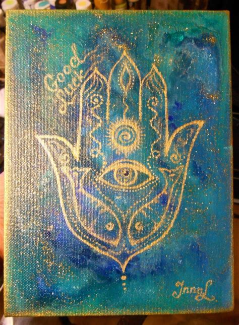 All Seeing Eye Oil Painting Bohemian Hamsa Art And Collectibles Painting