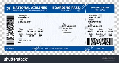 Boarding Pass Airline Ticket Template With Royalty Free Stock Vector 1798653109