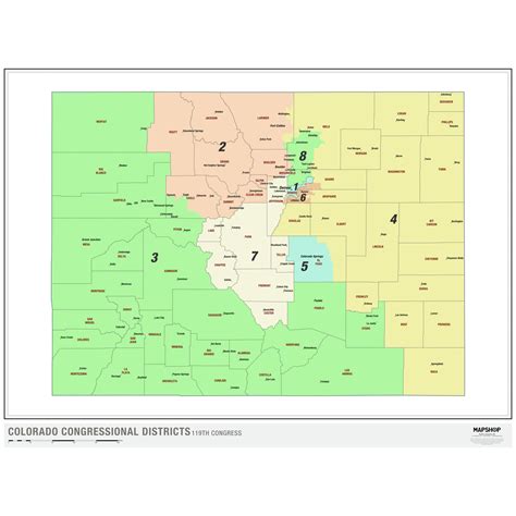 Colorado 2024 Congressional Districts Wall Map By Mapshop The Map Shop