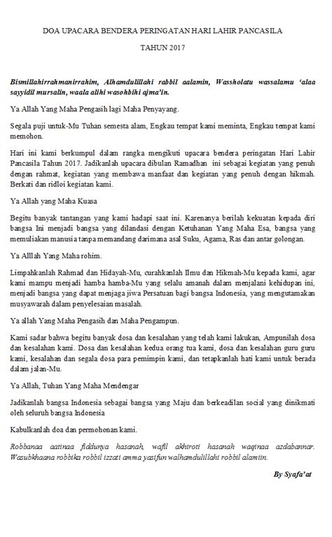 Sesuai keputusan presiden republik indonesia nomor 24 tahun 2016, pemerintah bersama seluruh komponen bangsa dan masyarakat indonesia memperingati hari lahir pancasila pada tanggal 1 juni, kata deputi bidang. Doa Upacara hari Lahir Pancasila - Blog Syafa'at