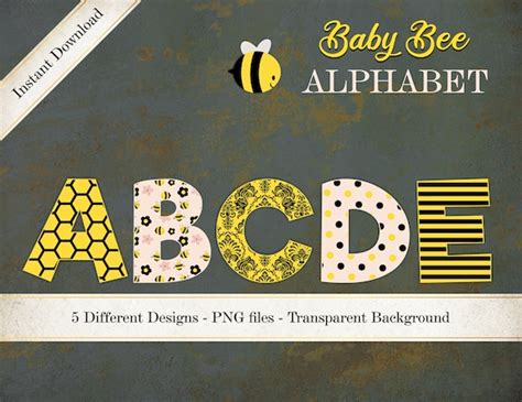 Bumble Bee Font Bee Alphabet Clipart Digital Letters Honey Etsy