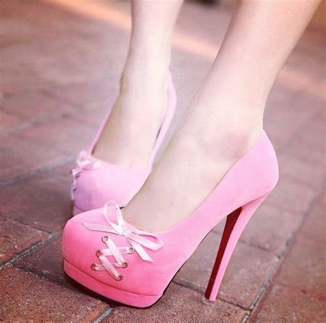 Shoes Pink High Heels Cute Platform High Heels Bows Ribbon Pink