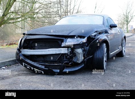Crashed Car Front End Damage Stock Photo Alamy