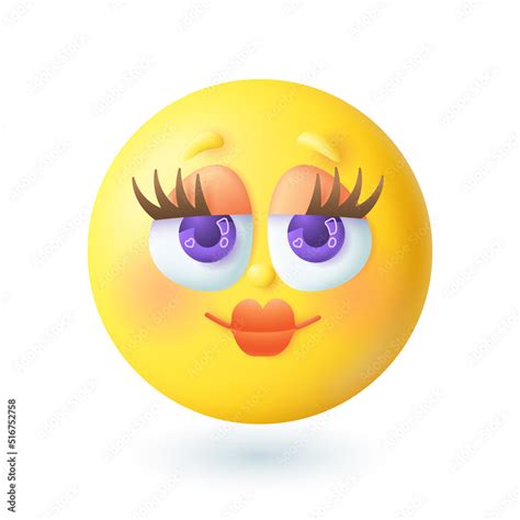 Vecteur Stock 3d Cartoon Style Pretty Female Emoticon Icon Cute Yellow
