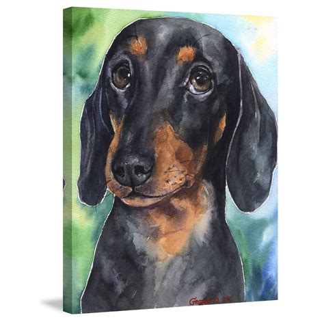 Dachshund Puppy Painting Print On Wrapped Canvas