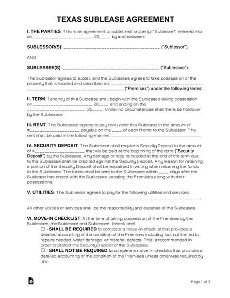 Texas Sublease Agreement
