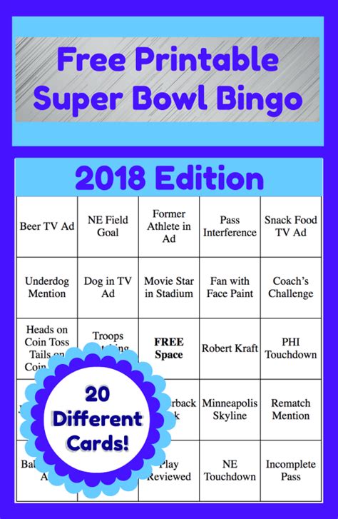 Printable Super Bowl Bingo Cards For 2018 Thrifty Jinxy