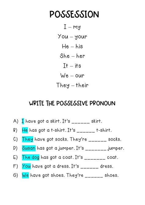 Possessive Pronouns Online Worksheet For Tercero De Primaria You Can