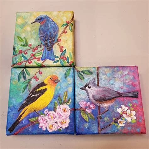 Songbird Mini Canvas Acrylicpainting Series Free Painting Tutorials