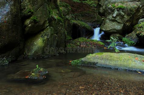 Waterfall Cascade In The Autumn Forest Stock Image Image Of