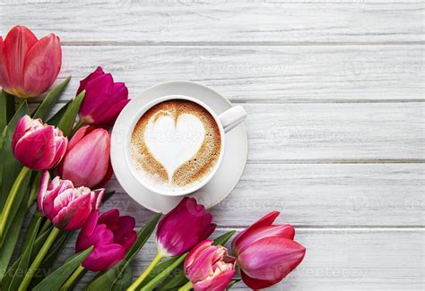 Tulips And Coffee 2616049 Stock Photo At Vecteezy